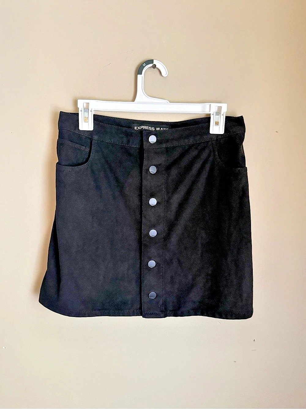 Express Black Button-Front Mini Skirt
